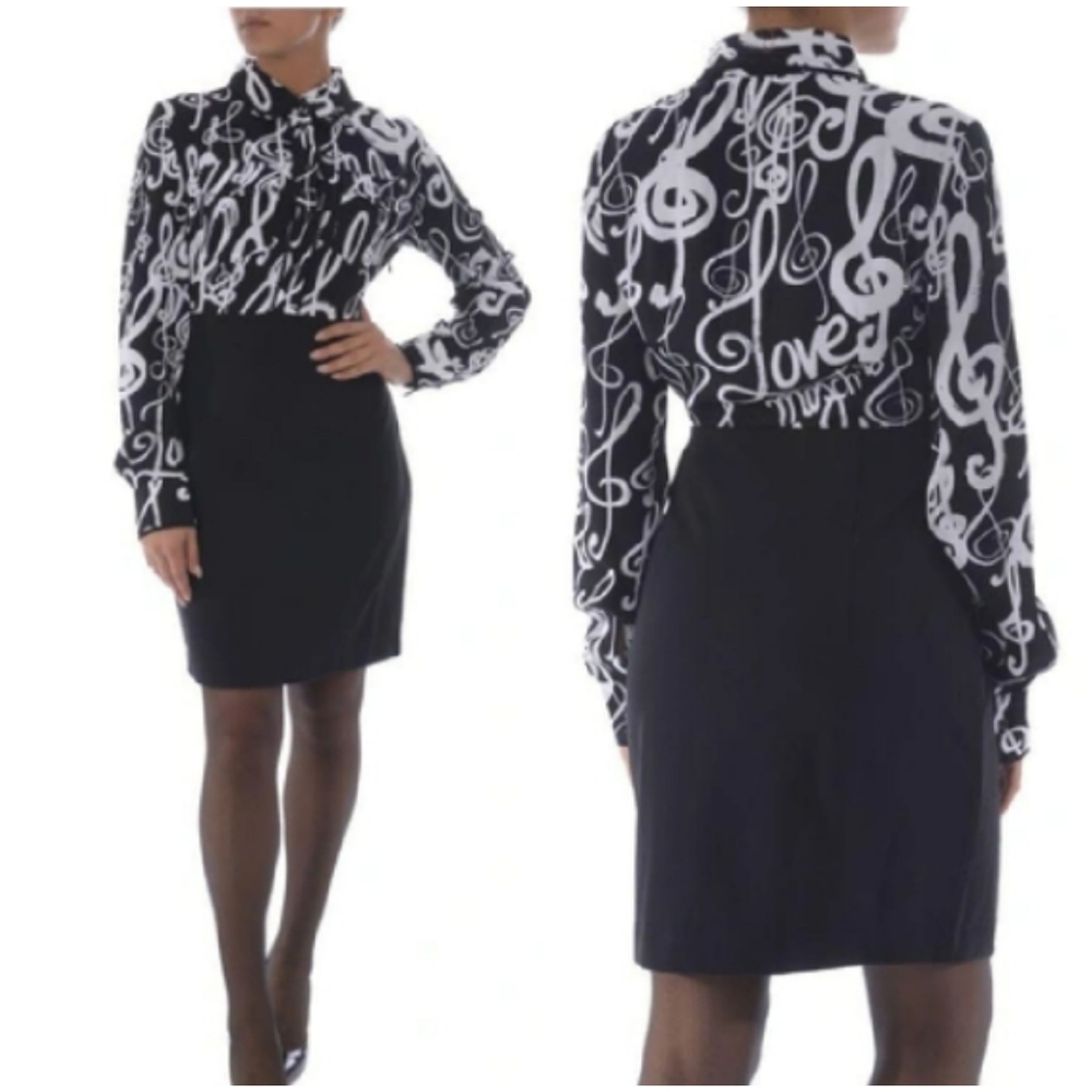 Love Moschino music print longsleeve dress.